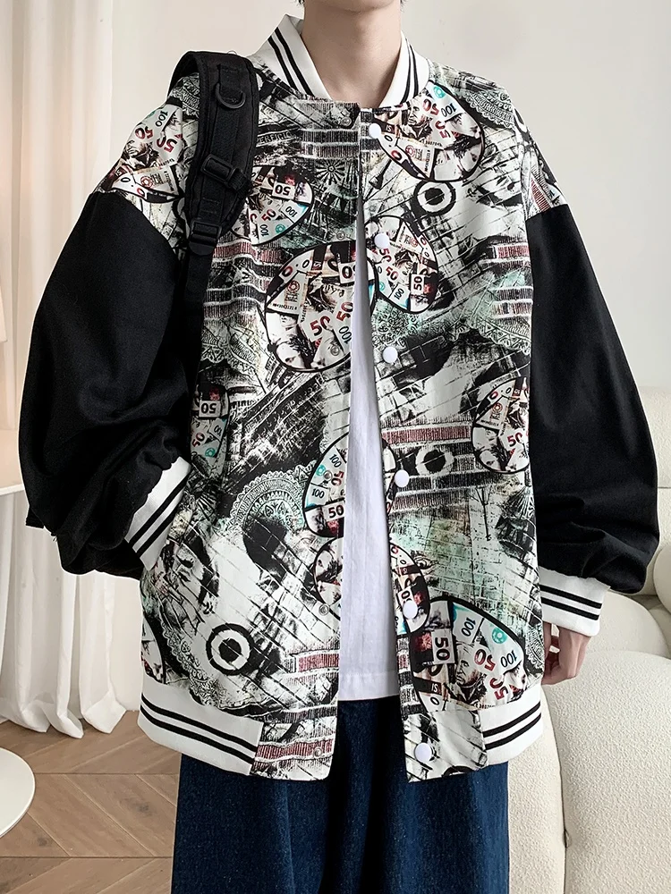 

American Retro Vintage Baseball Jaet Men's Spring Autumn Sle Youthful Casual Outerwear Windproof Long Sve Baseball Collar
