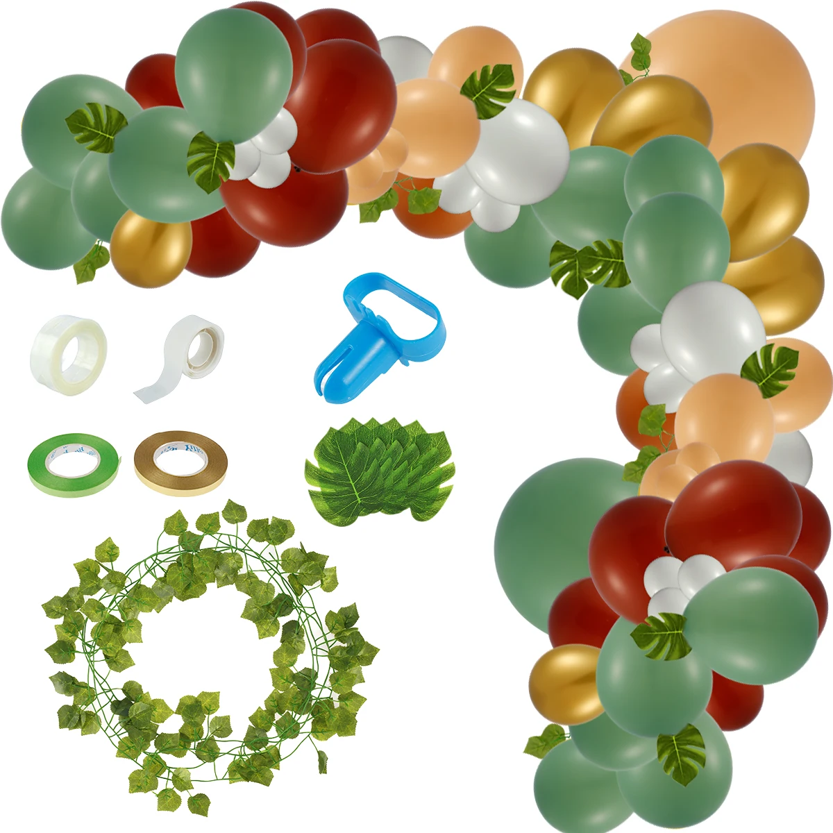 

New Balloon Arch Kit 142pcs Reusable Balloon Garland Arch Set with Leaves Multiple Sized Green Dark Brown White Khaki and Gold