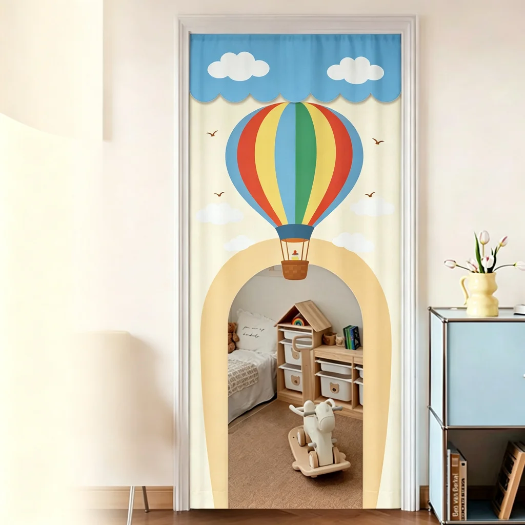 VIKAMA Hot Air Balloon Arched Half Door Curtain Kids Room Cotton Linen Short Curtain Privacy Partition Home Decor Bedroom