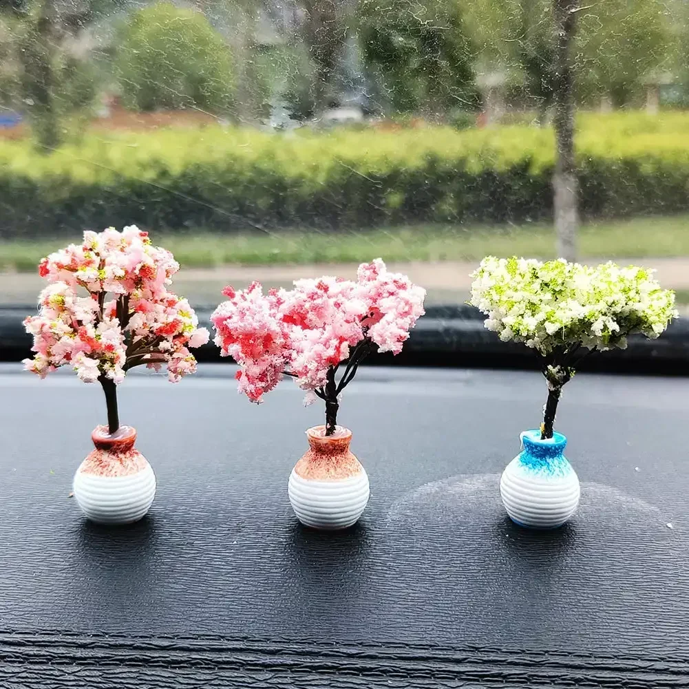 Car Mini Tree Decorations Center Console Car Mounted Green Plant Accessories Simulated Flower Decoration Cute Gift For Girls