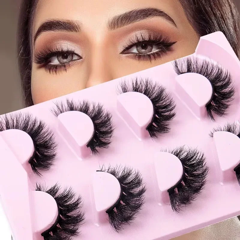 

4 Pairs 8D Faux Mink Lashes Faux Mink Fluffy Lash Winged End Eye Elongated Fake Eye Lashes Thick Soft Curly Eyelashes Makeup