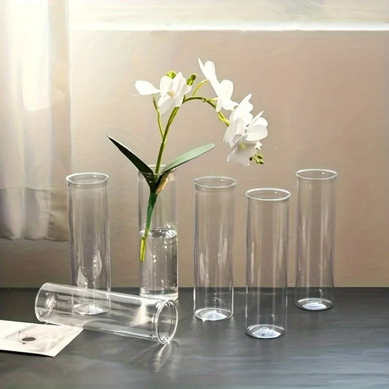 15pcs Plastic Cylindrical Vases, High Transparency Vase Set, Suitable for Simple Desktop Flower Arrangement Decoration Bottles