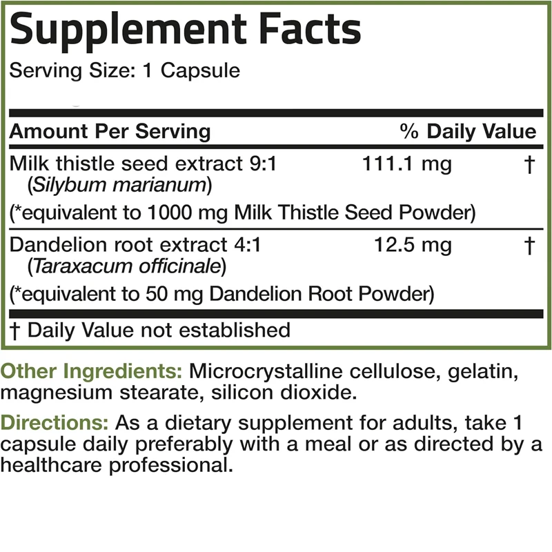 Mariadistel, Mariadistel, Marianum- en paardenbloemwortel, leverondersteuning, antioxidant, ontgifting, 60 vegetarische capsules