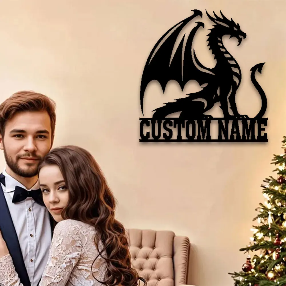 Customizable 2D Dragon Shaped Metal Wall Art Personalized Name Plaque for Nursery Living Room Or Outdoor Decor Fine Dragon Desig