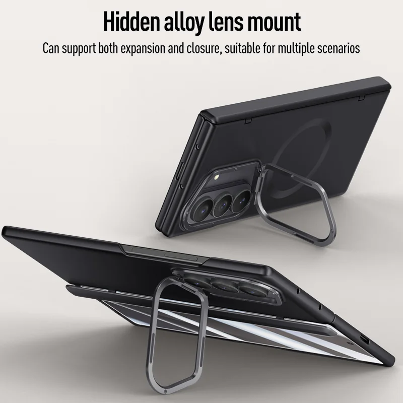 Etui na Samsung Galaxy Z Fold 7 z folią ze szkła hartowanego zapewniającą prywatność, ultracienkie etui ochronne na telefon z sprężynowym zawiasem i uchwytem na aparat. — zdjęcie produktu 3