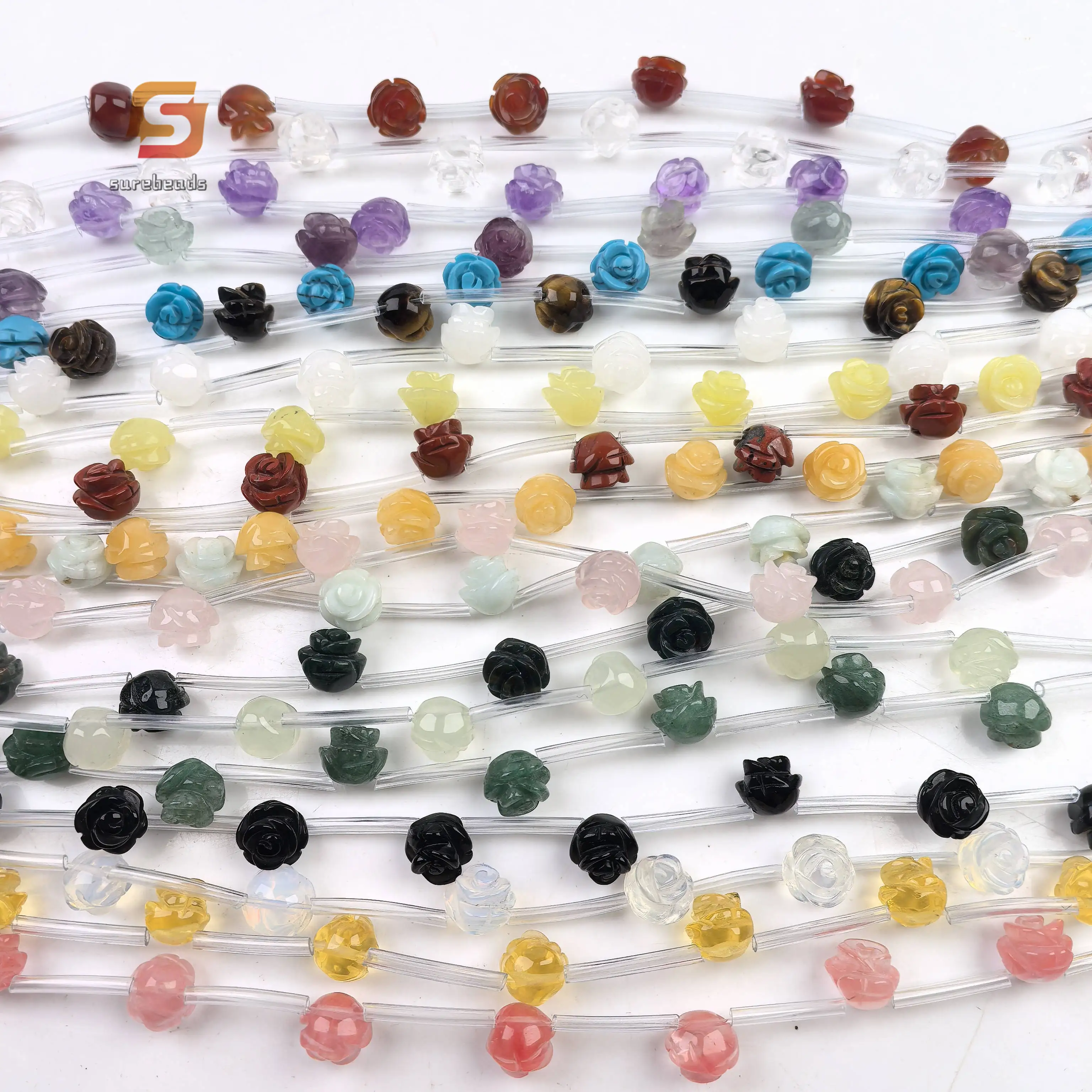 

15pcs/strand 10mm Ntaural Stone Rose Flower Beads,Carved Crystal Quartz Amazonite DIY Pendant Bracelet Necklace Jewelry Making