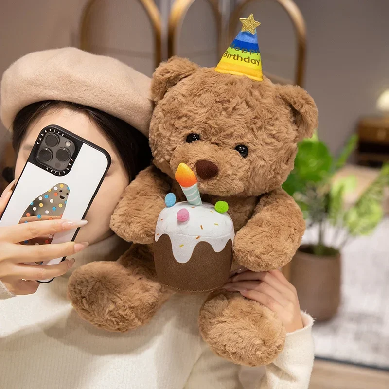 محبوب كعكة الدب ألعاب من نسيج مخملي محشوة الحلوى Bowknot الدب وسادة Kawaii عيد ميلاد شمعة كعكة الطرف الديكور الإبداعية هدية