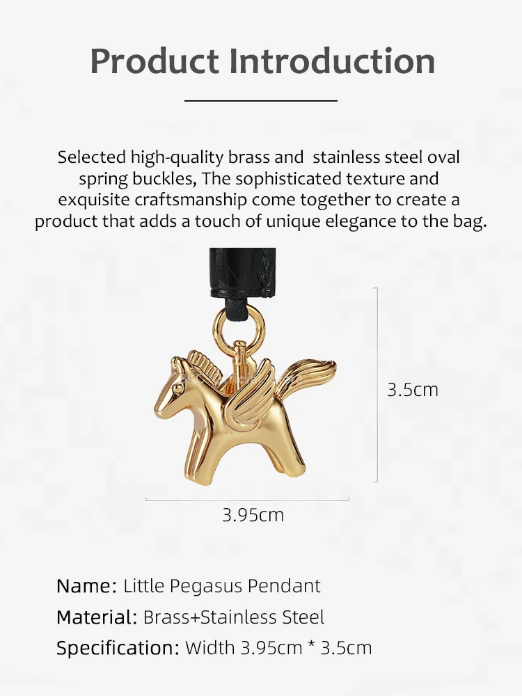 Luxury Pegasus Bag Charm Suitable for Birkin Kelly Bags Original Design Golden silvery Metal Horse Pendant With Leather lanyard