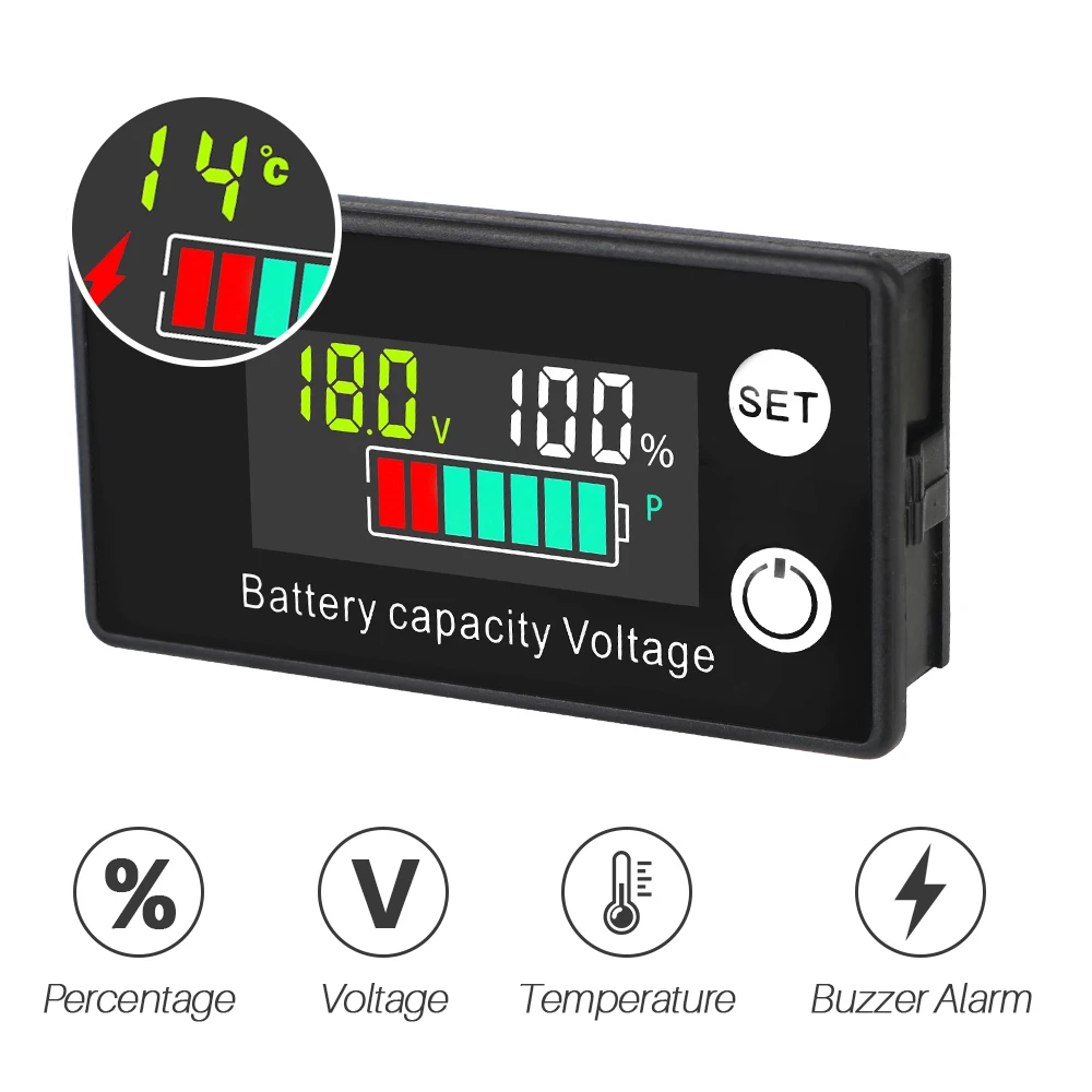 DC 8V-100V Battery Voltmeter Capacity Indicator Voltmeter Voltage Gauge LiFePO4 Car Motorcycle 12V 36V 48V 72V Lead Acid Lithium