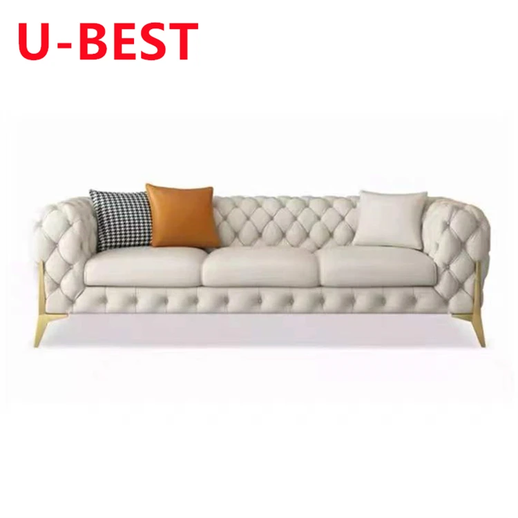 U-BEST Home Furniture Modern Design Luxury Sectional Fabric Tufted Velvet Chesterfield Couch Living Room Sheila Sofa Set 4 seat