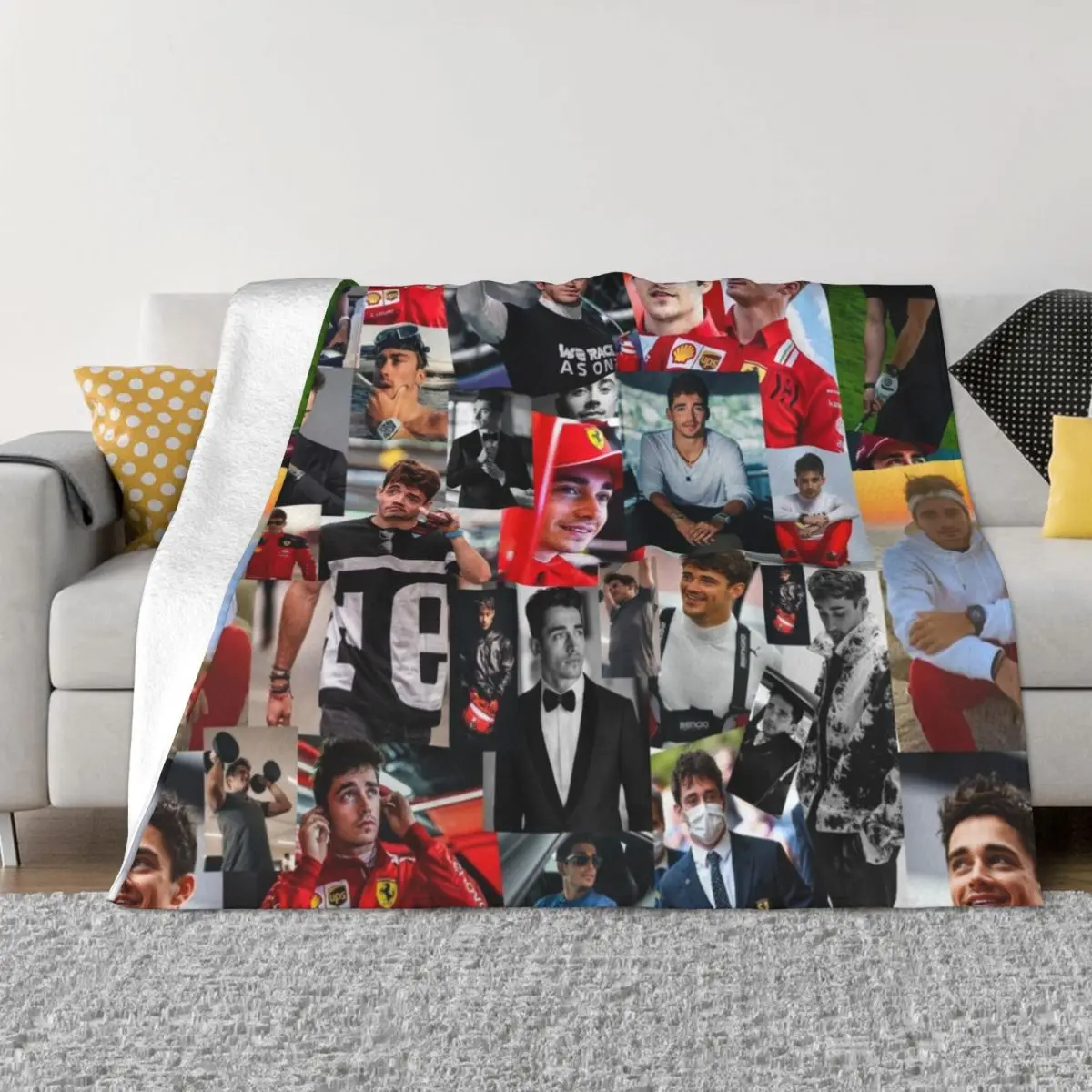 Charles Leclerc Monacan motorsports racing driver Collage Throw Blanket Christmas halloween Sofas