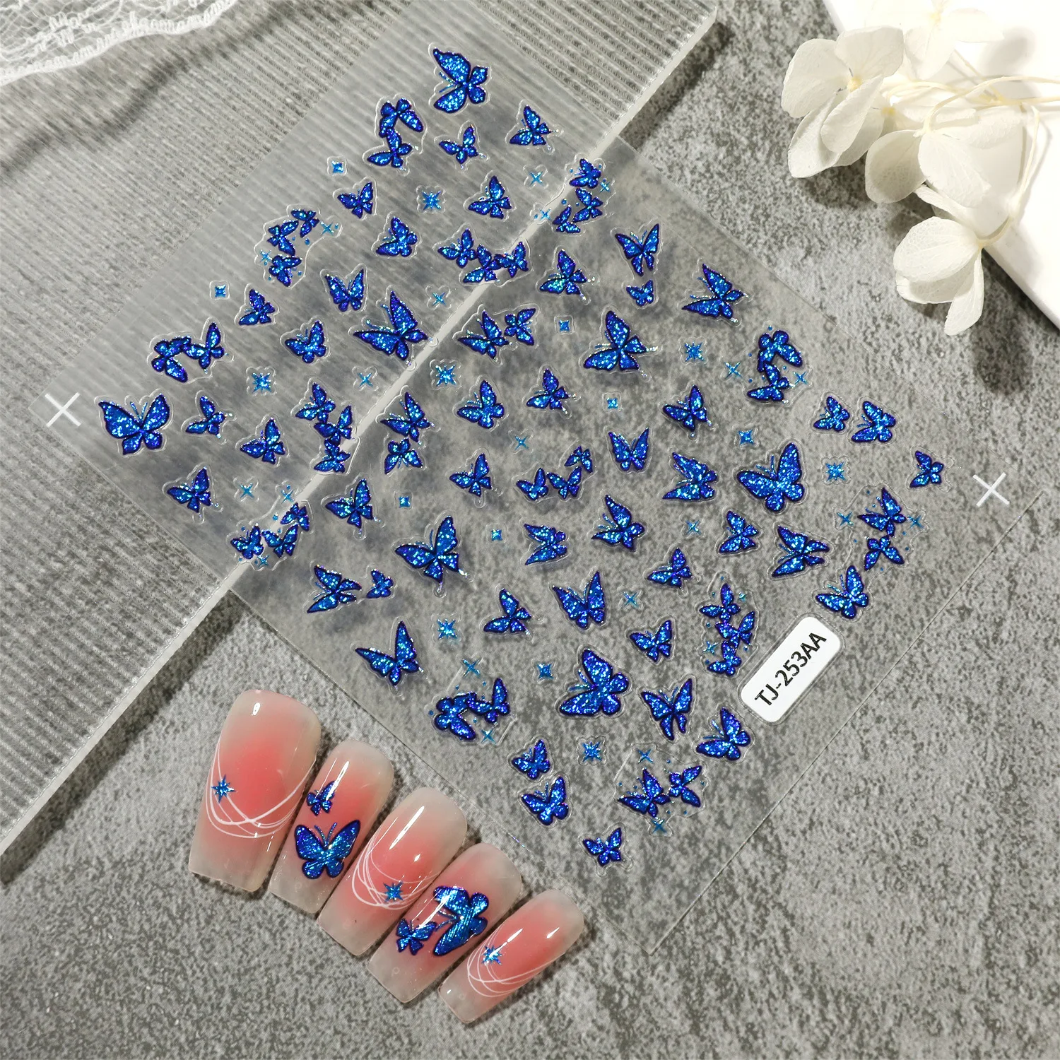 2pcs Blue Magic Butterfly Green Purple Small Butterfly Self-Adhesive Nails Sticker Nail Art Decals