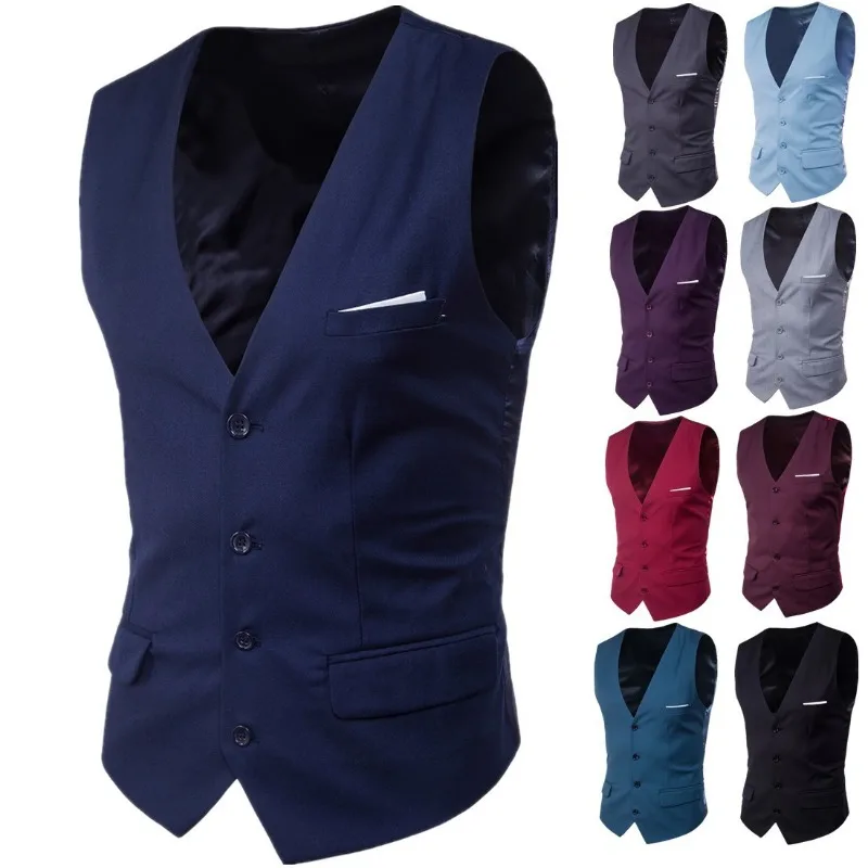 

New Fashion Foreign Trade 9-Color Men's Suit Vest Slim Fit Korean Edition Vest Solid Color Best Man Vest S-6XL