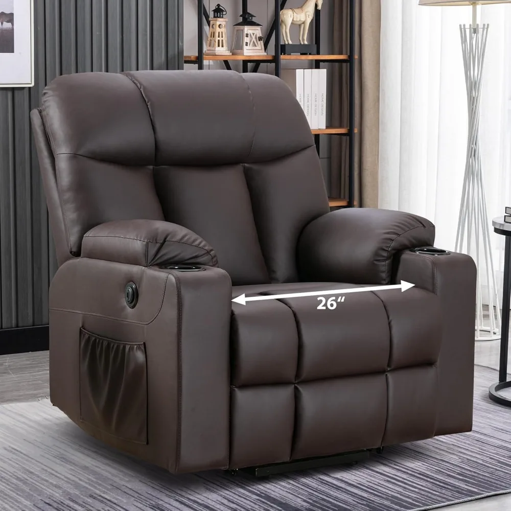 Sillón reclinable de gran tamaño para personas mayores, sillón elevador de piel sintética con calefacción y masaje, sofá individual extra ancho con 2