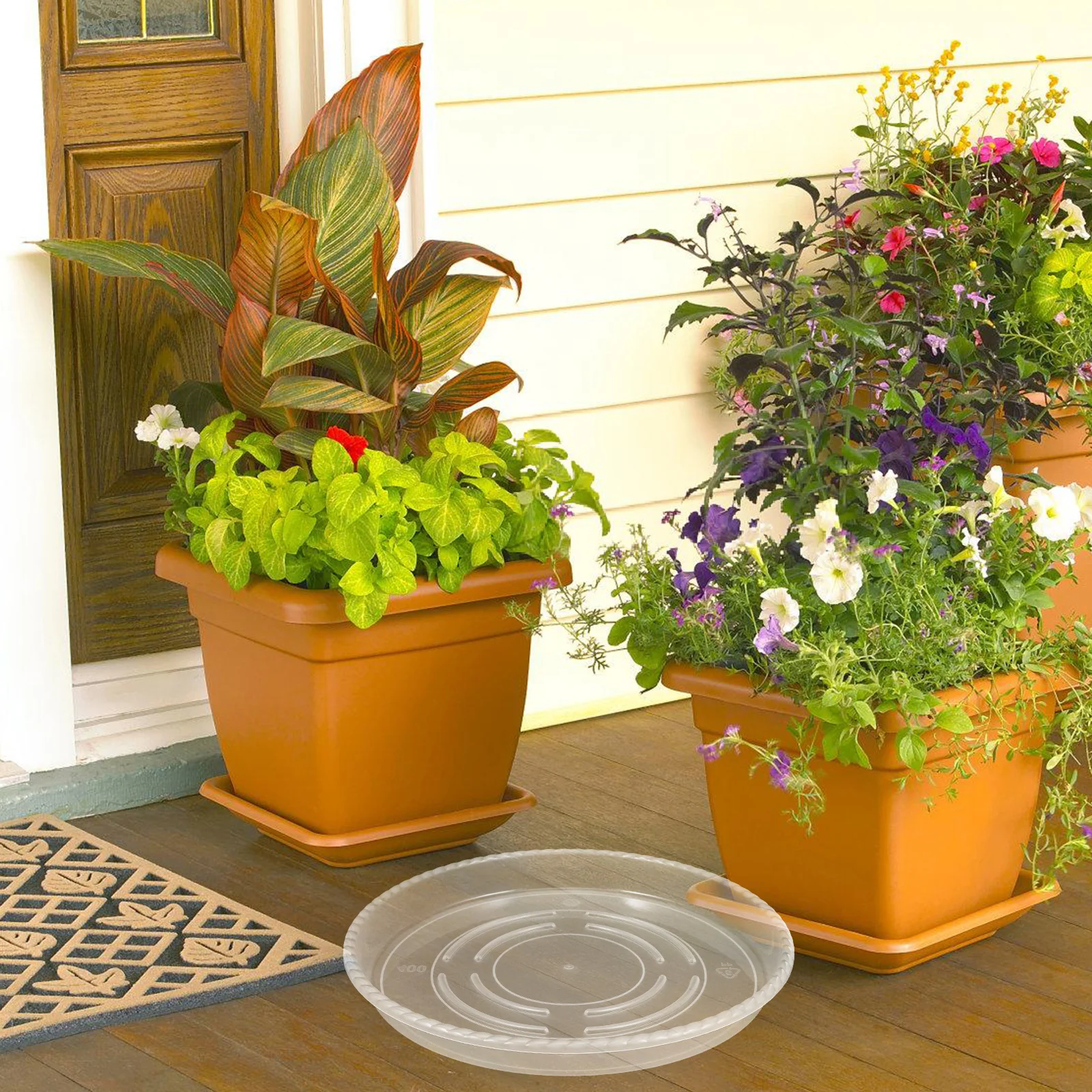 4 Buah Alas Pot Tanaman Bulat Plastik Transparan 16 Inci untuk Penggunaan Dalam dan Luar Ruangan, Baki Tetes Pot Bunga, Alas Drainase Penanam