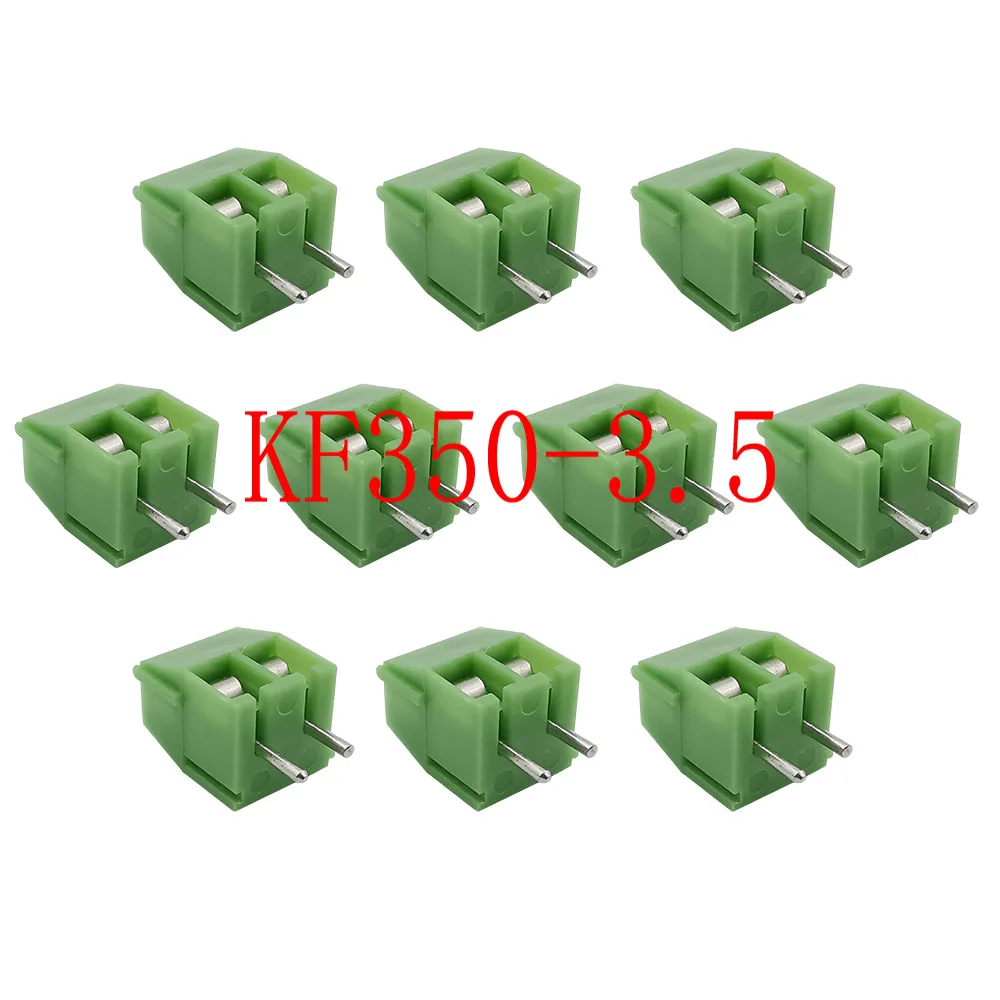 Bornier à vis PCB vert, pas de 3.5mm, connecteur à 2 broches, KF350-2P 3.5mm 300V 10A, bornes à vis épissables pour 24-18AWG, 10 pièces