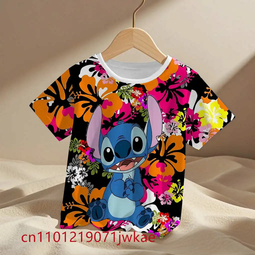 

Man and Woman Arrival Cartoon Stitch Kids T-shirt Summer Boys Girls Short Sleeve Comfortable Disney Breathable Casual Sports Top