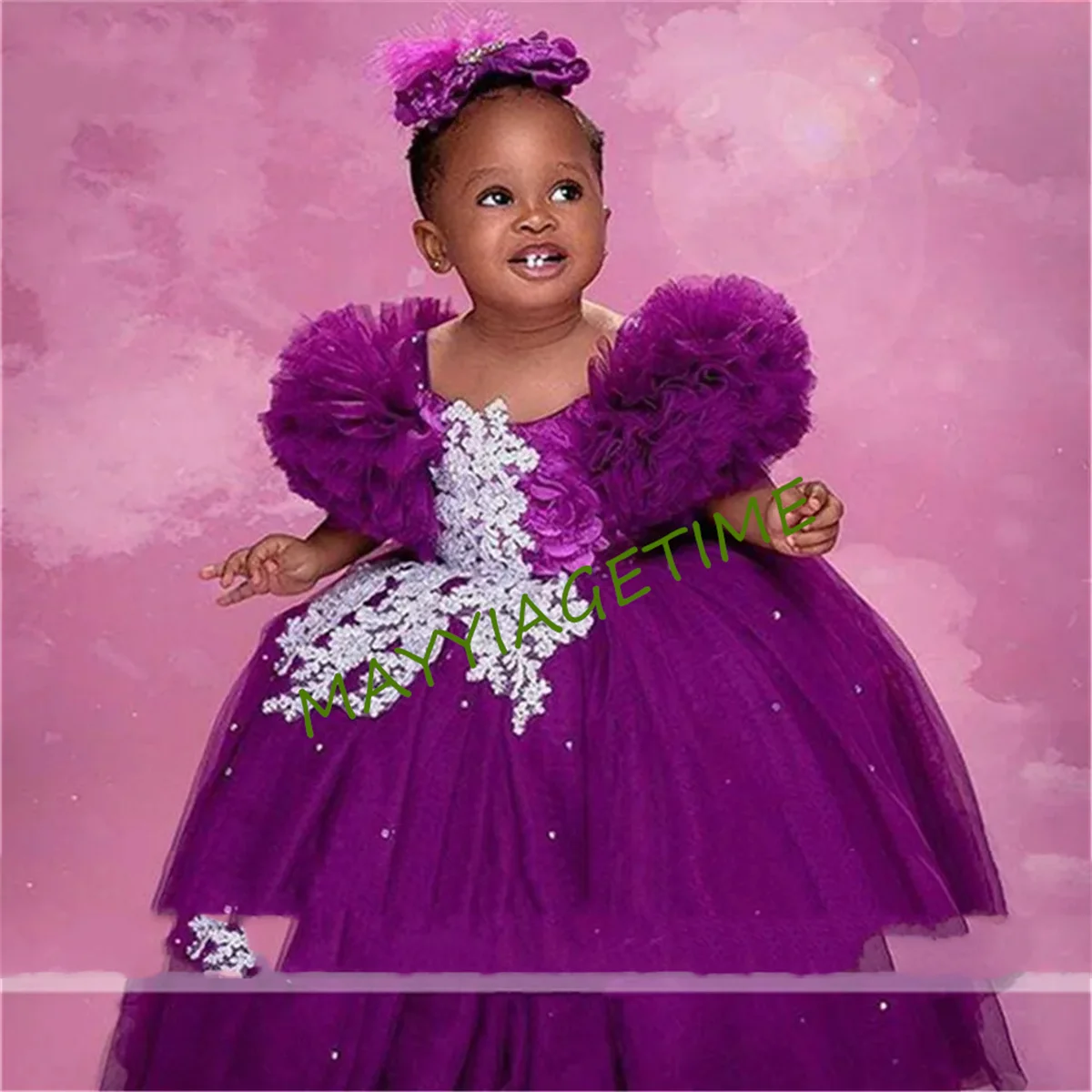 PurpleTulle Girl Dress Knee Length Princess Dres Flower Girl Dresses Cute Baby Girl Dress Girl Birthday Party Dresses