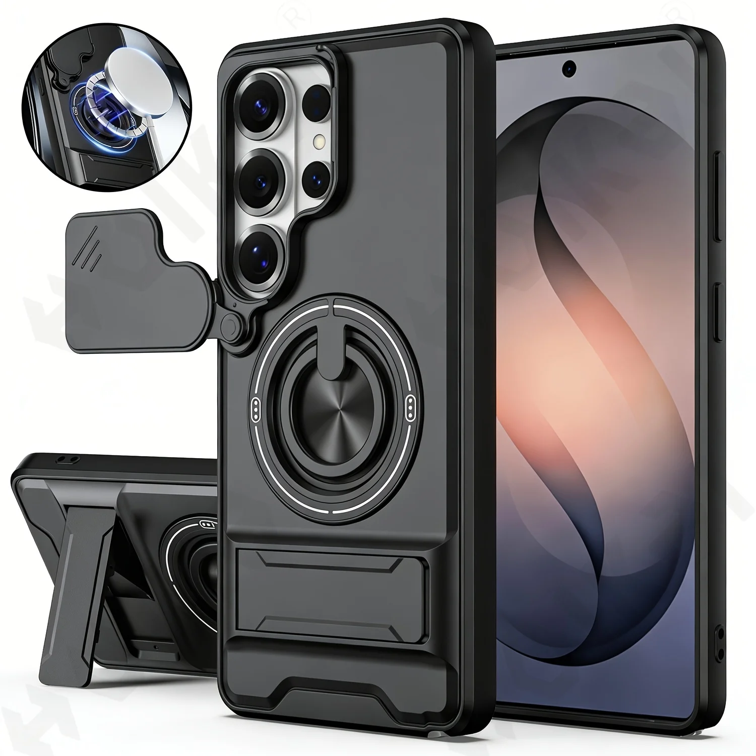 Case for Samsung S26 Ultra 4G 5G Magnetic Car Ring Holder Stands Len Full Mirror Cover Kickstand Cover