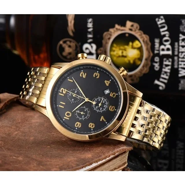 High Quality Three Eye Large Dial Solid and Thick All Steel Personalized Three Eye Multifunctional Men's Quartz Watch with Excel