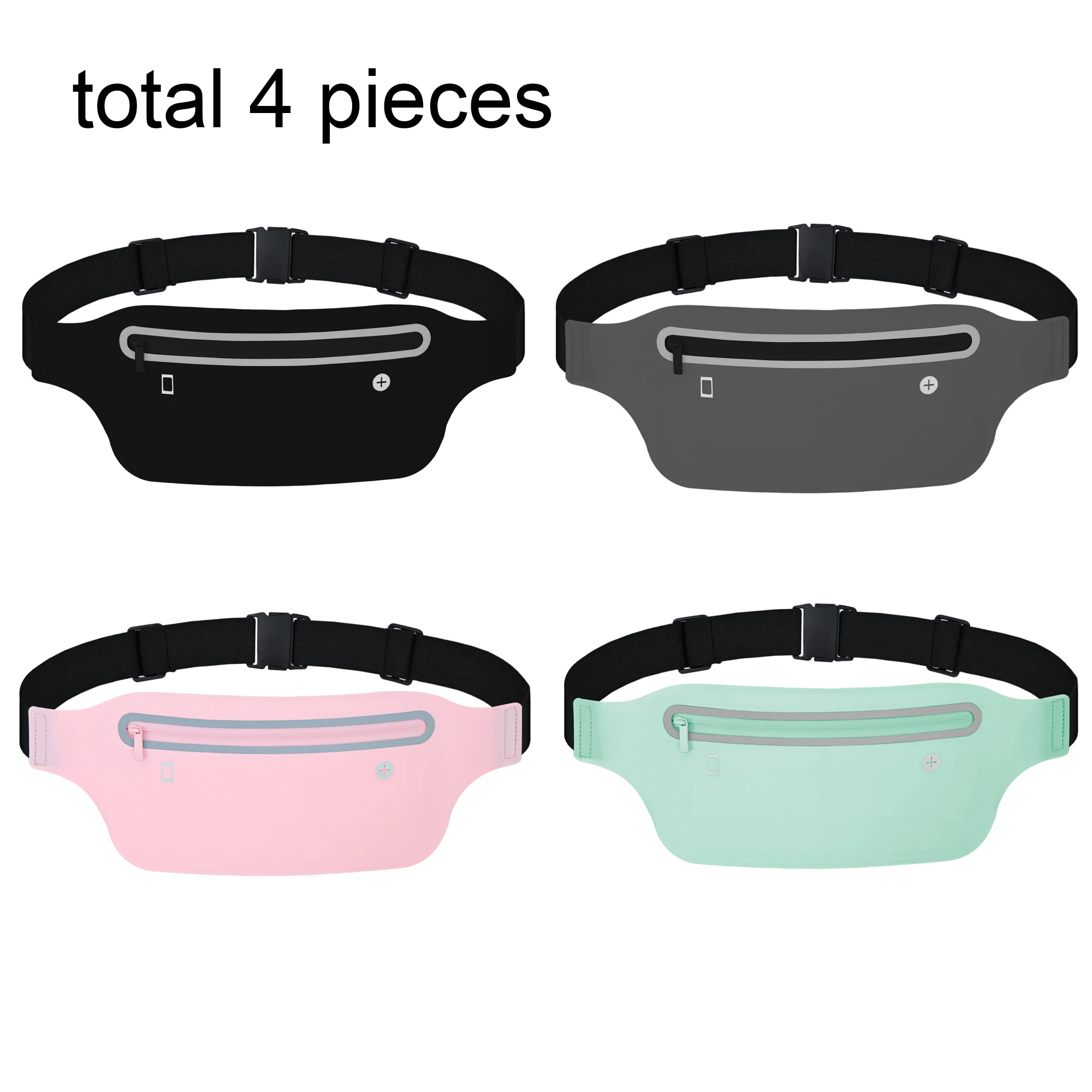 4-teiliges Set Laufgürtel Hüfttasche Sport-Bauchtasche für Damen und Herren Wasserdichte Gym-Handytasche Bananentaschen Laufzubehör