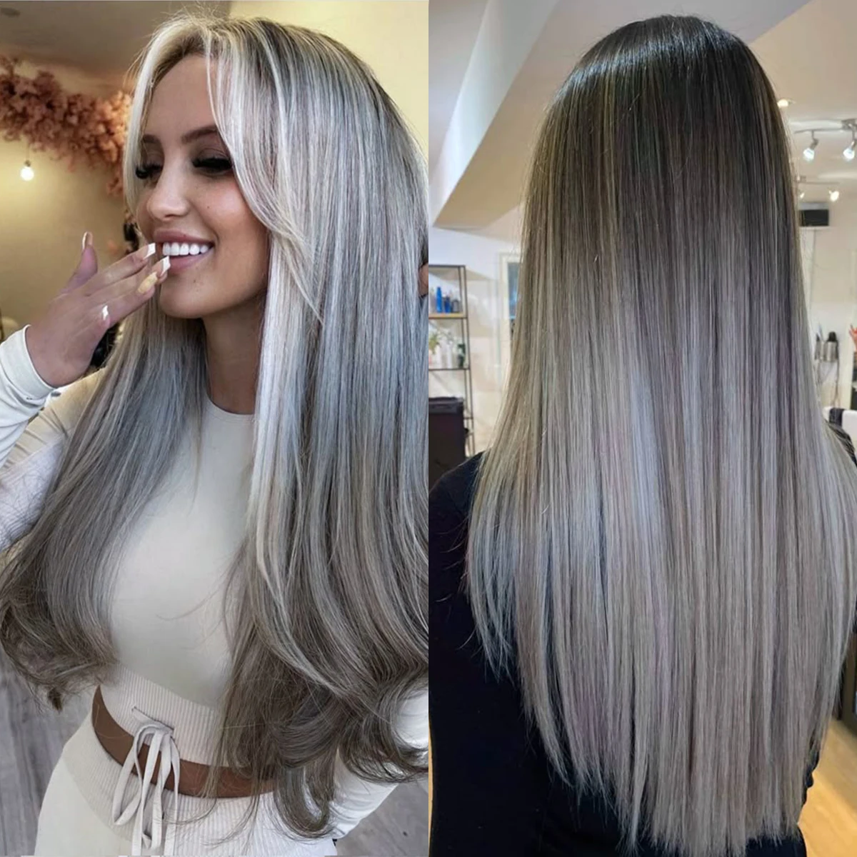 

30 Inch Salt And Pepper 13x6 HD Lace Frontal Wig 100% Brazilian Remy Hair Colored Bone Straight Lace Front Wigs Human Hair Wig