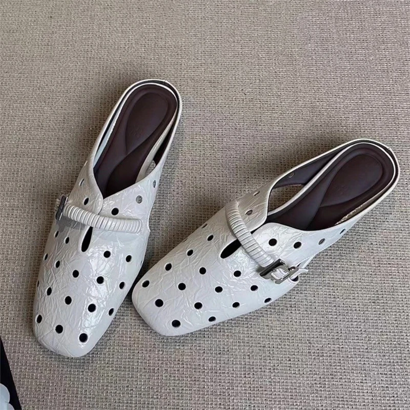 

Женские кожаные мюли на каблуке с вырезами, летние туфли-слингбэки 2026, дизайнерские новые офисные туфли, повседневные прогулочные шлепанцы