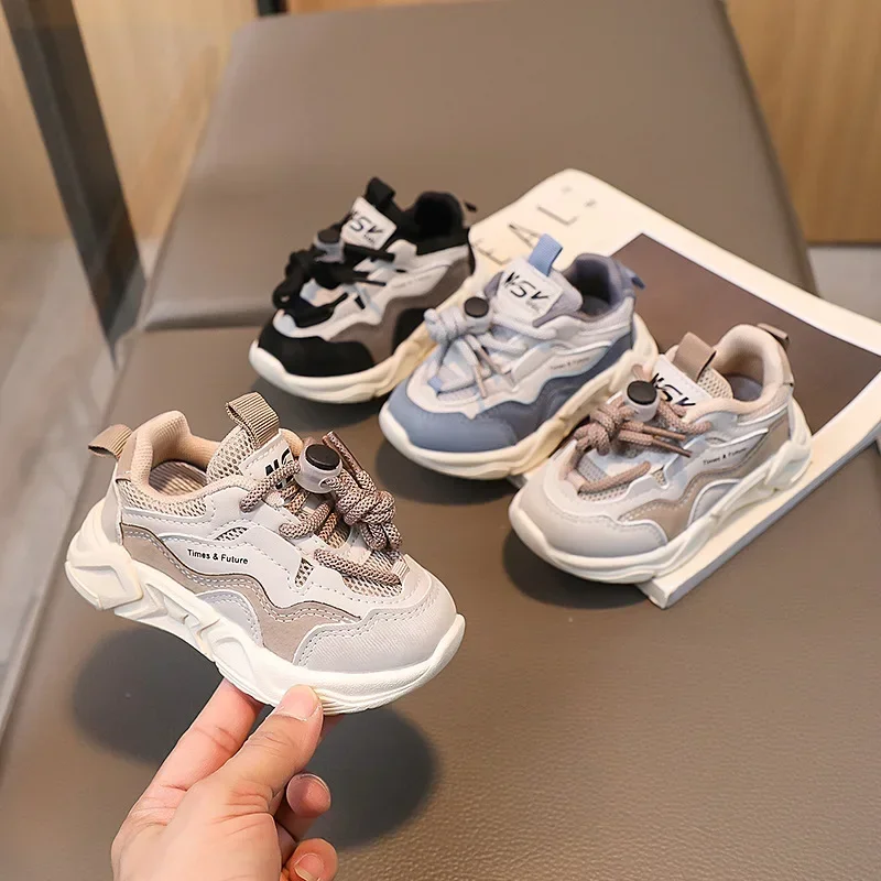 

Children Autumn Sneakers Girls Front Lacing Neutral Low Top Baby Dad Shoes Boy Anti Collision Toe Soft Sole Simple Toddler Shoes