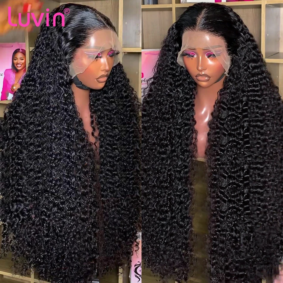 Luvin 30 40 Inch Deep Wave 13x6 Lace Front Human Hair Wig 250% Remy Loose Curl 13x4  Lace Frontal Wig Human Hair For Women