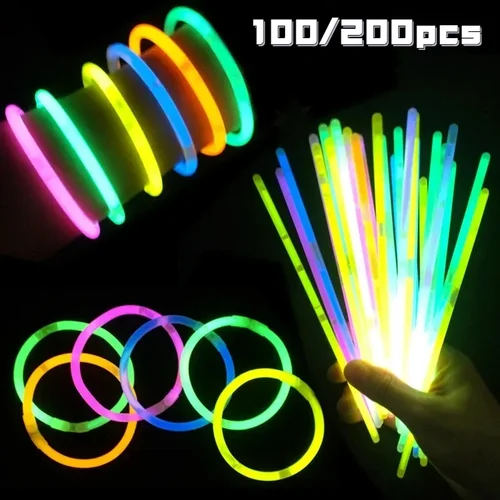 새로운 글로우 스틱, 팔찌, 목걸이, 웨딩 파티용 네온 조명, 다채로운 선물 스틱, 200 개 