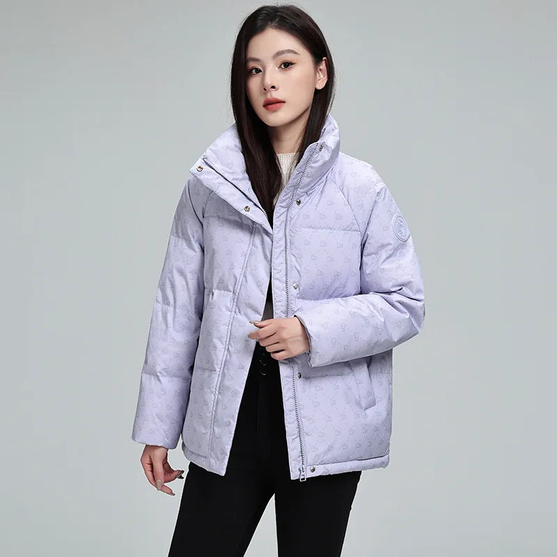 Women's Autumn Winter Top Coat Cotton Coat Printed Stand-up Collar Short Thickened Fleece Lining Simple Casual Design Fashion