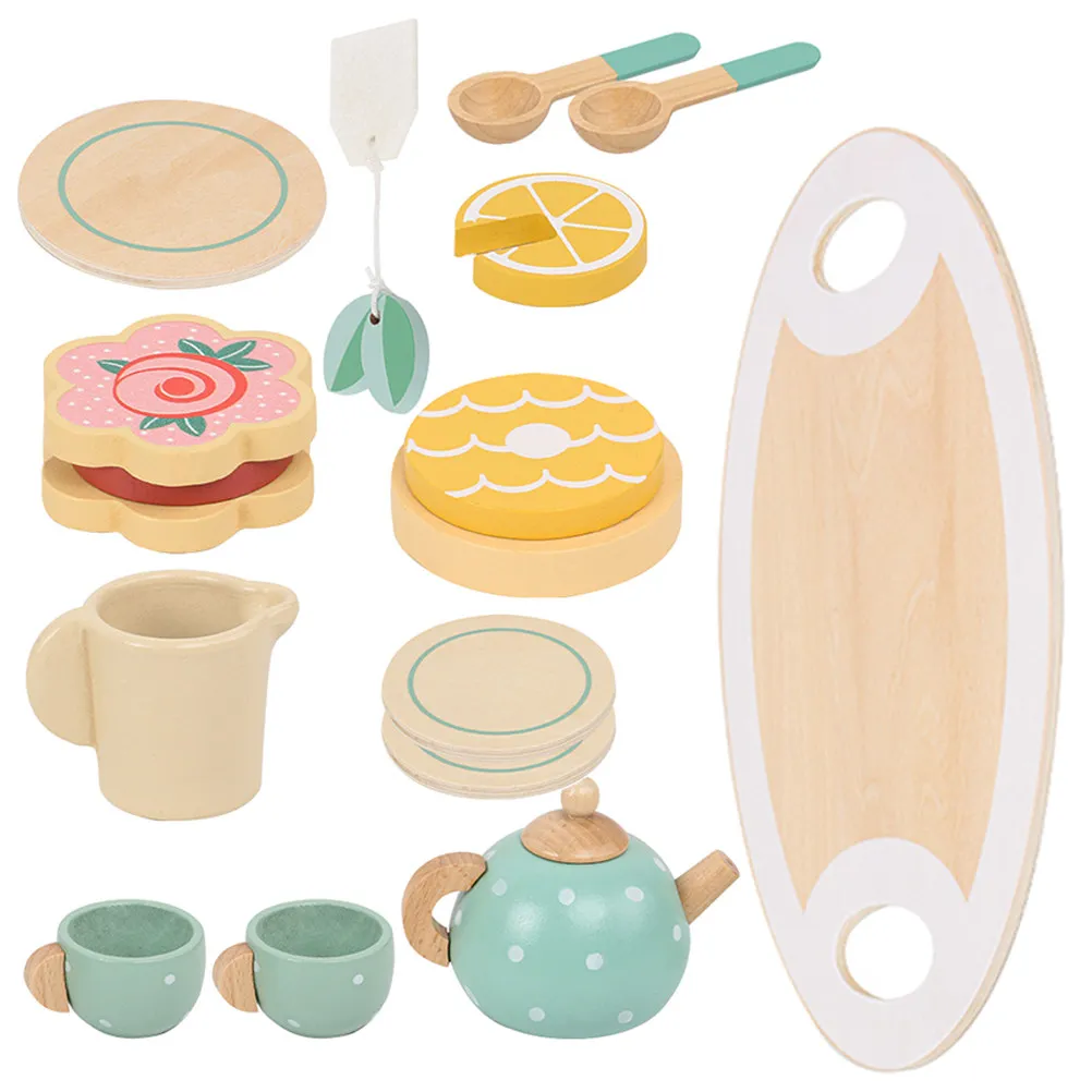 

1Set Wooden Tea Set Pretend Play Afternoon Tea Party Set Kids Role Play Educational Fun Game Kids Toy Child Toys
