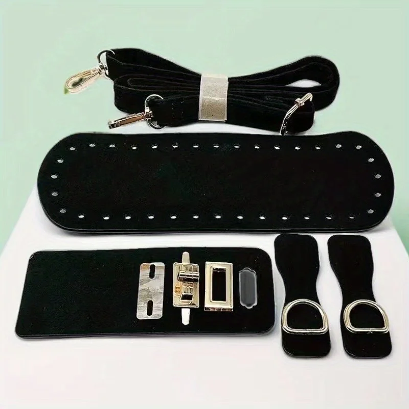 Hand-knitted bag accessory set: Faux Leather material, hook, bottom, shoulder strap, hardware