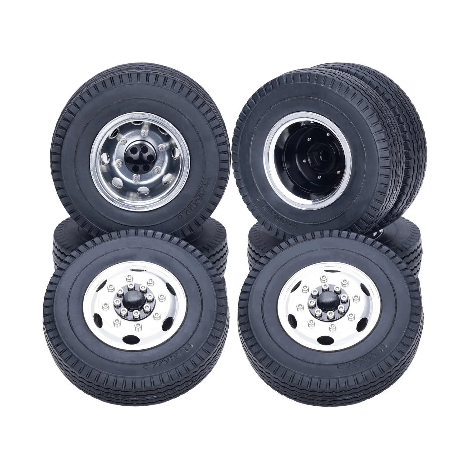 

TCRC 10PCS CNC Aluminum Front & Rear Wheel Rims & Rubber Tires Kit for 1/14 RC Tamiya Truck Climong Tractor Car