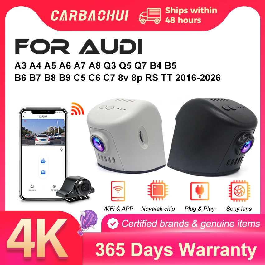 4K Plug And Play Dash Cam Wifi Car DVR For Audi A3 A4 A5 A6 A7 A8 Q3 Q5 Q7 B4 B5 B6 B7 B8 B9 C5 C6 C7 8V 8P RS TT APP Control