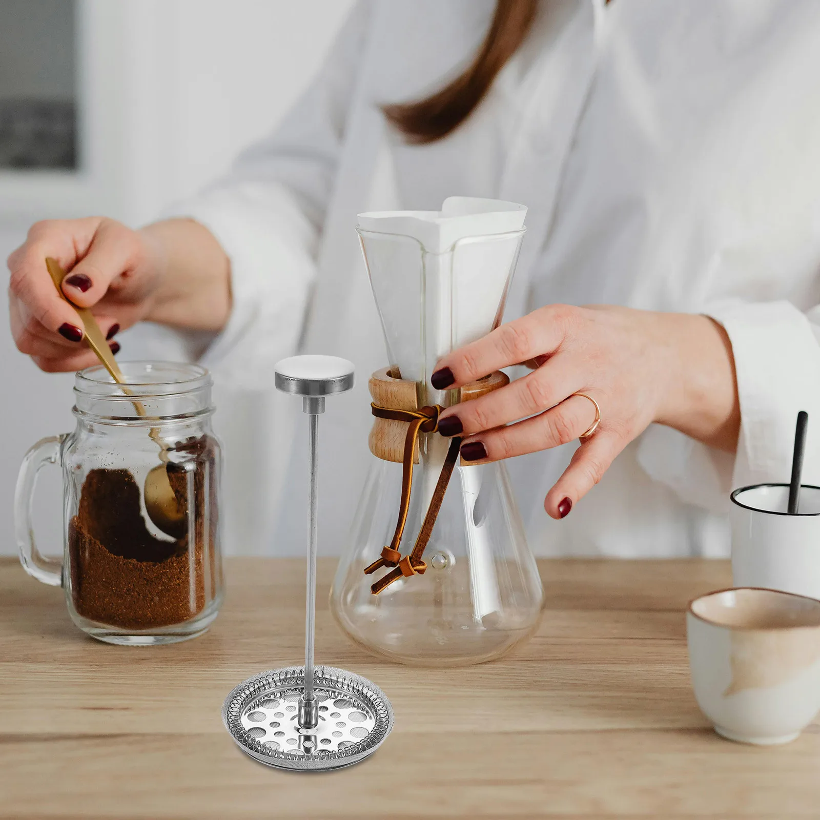 1 مجموعة الفولاذ المقاوم للصدأ صانع القهوة مجموعة مرشحات شبكة دقيقة مقبض مريح سهلة التنظيف استبدال أجزاء ل