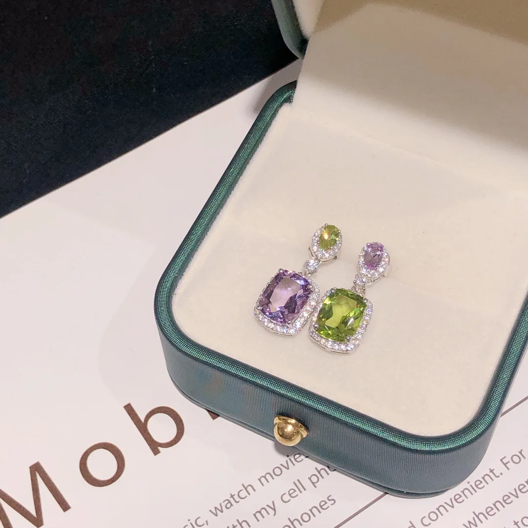 Boucles d'Oreilles Délicates en Argent 2024 pour Femme, Bijoux Élégants de ix, Disponible en Violet et Vert, 925