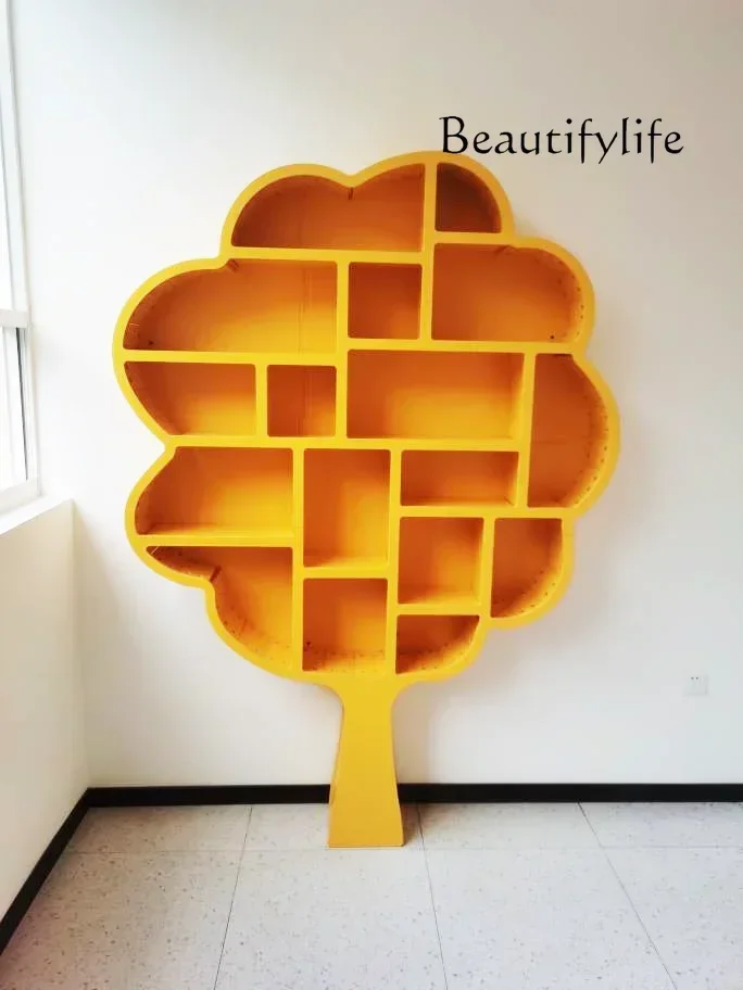 Tree-shaped bookshelf Library solid wood storage rack Window soft decoration props Creative tree-shaped bookcase