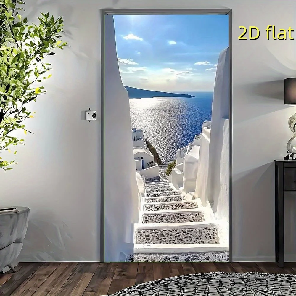 1 pair of white buildings on the Greek island of Santorini with Aegean self-adhesive door stickers, decorated in Mediterranean s