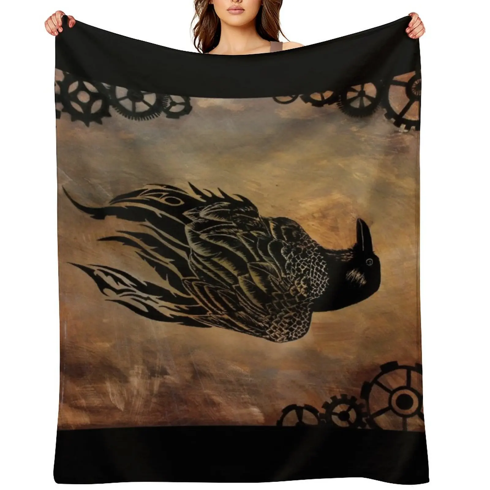 

Clockwork Raven Throw Blanket Plaid christmas decoration Blankets For Bed Polar Blankets