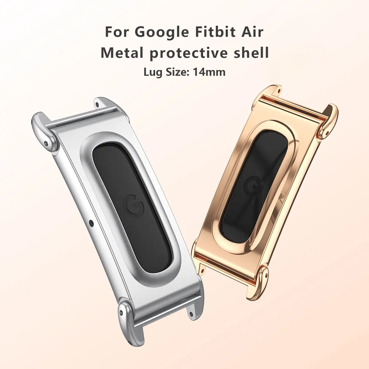 Metal Protective Case for Google Fitbit Air Band, Replaces the Original Case, and Supports DIY 14mm-Wide Straps.