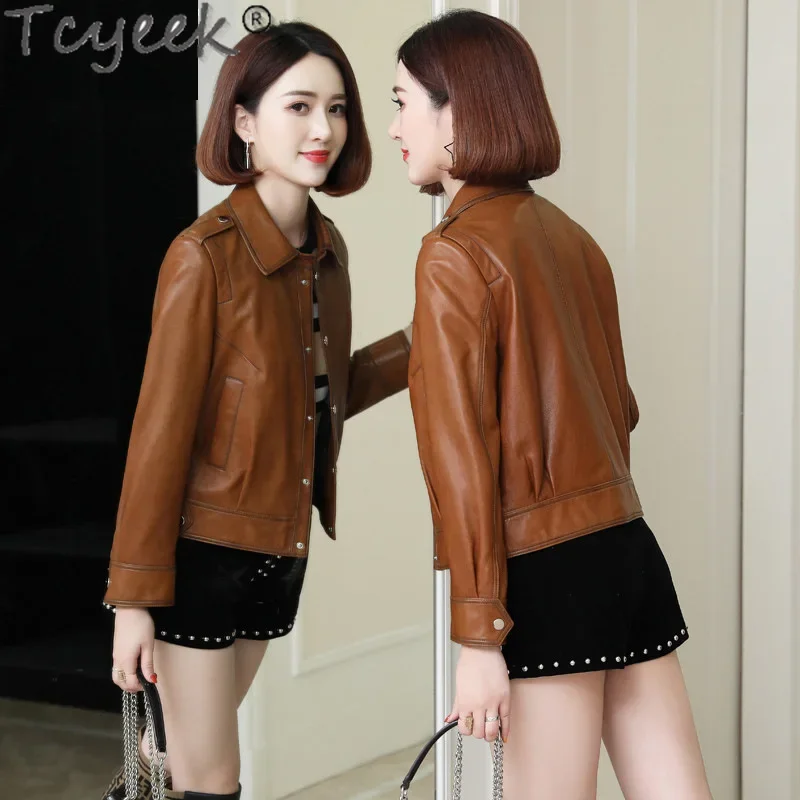 Tcyeek Genuine Leather Sheepskin Jackets for Women Spring Autumn Clothes Womens Coats Motocycle Jacket Slim Fit Aqueta De Couro