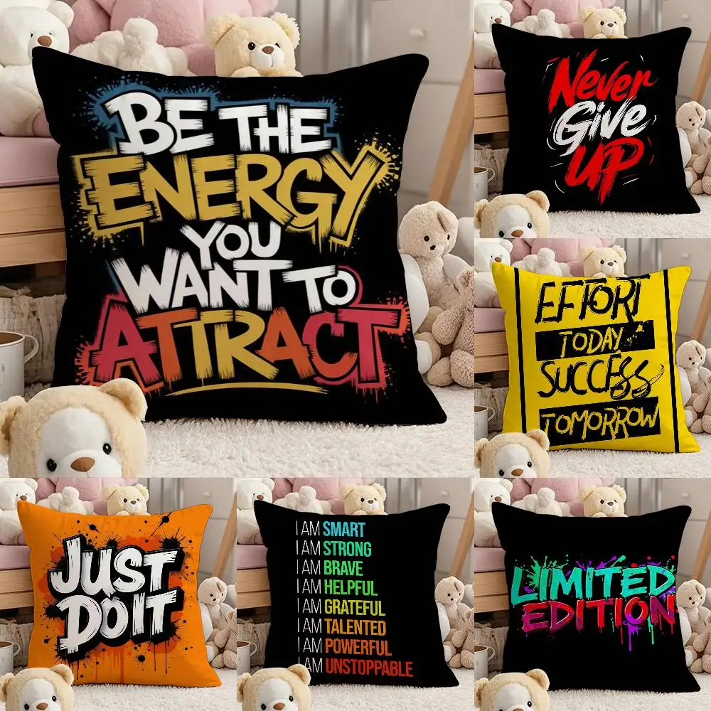 

I-I-Inspirational Q-Quote Pillow Case Comfort Sofa Bed Silky Elegant Invisible Zipper Custom Decorative Cushion Cover