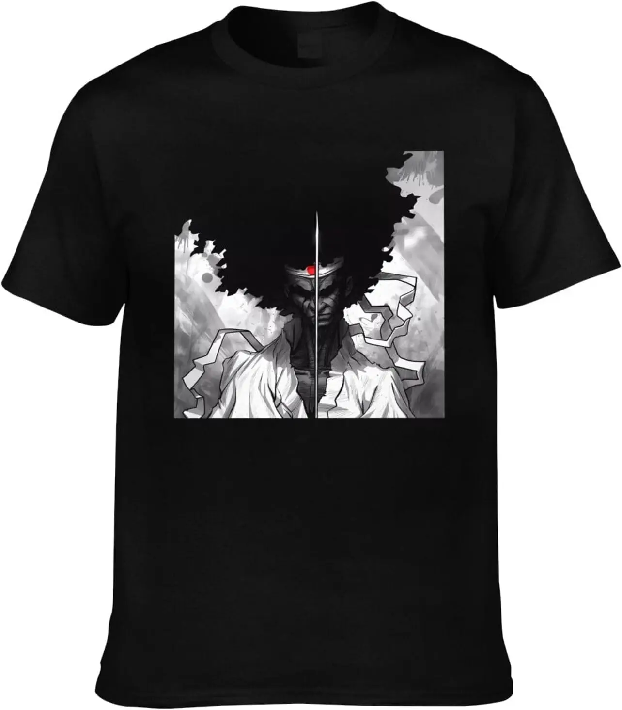 Afro Anime Samurai Shirt Men's Personalised Short Sleeve T Shirt Fashion Graphic Tees Cool Casual Tops Black