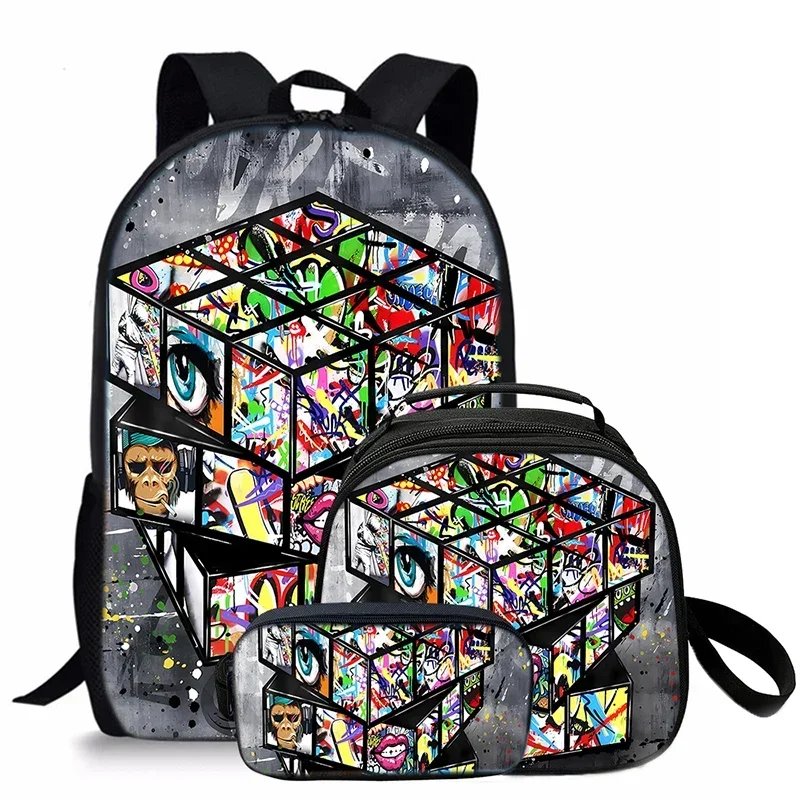 Cube Puzzle Three Piece Set Backpacks For Boy And Girls Best Gifts 3D Cartoon Waterproof Fashionable School Bag For Children