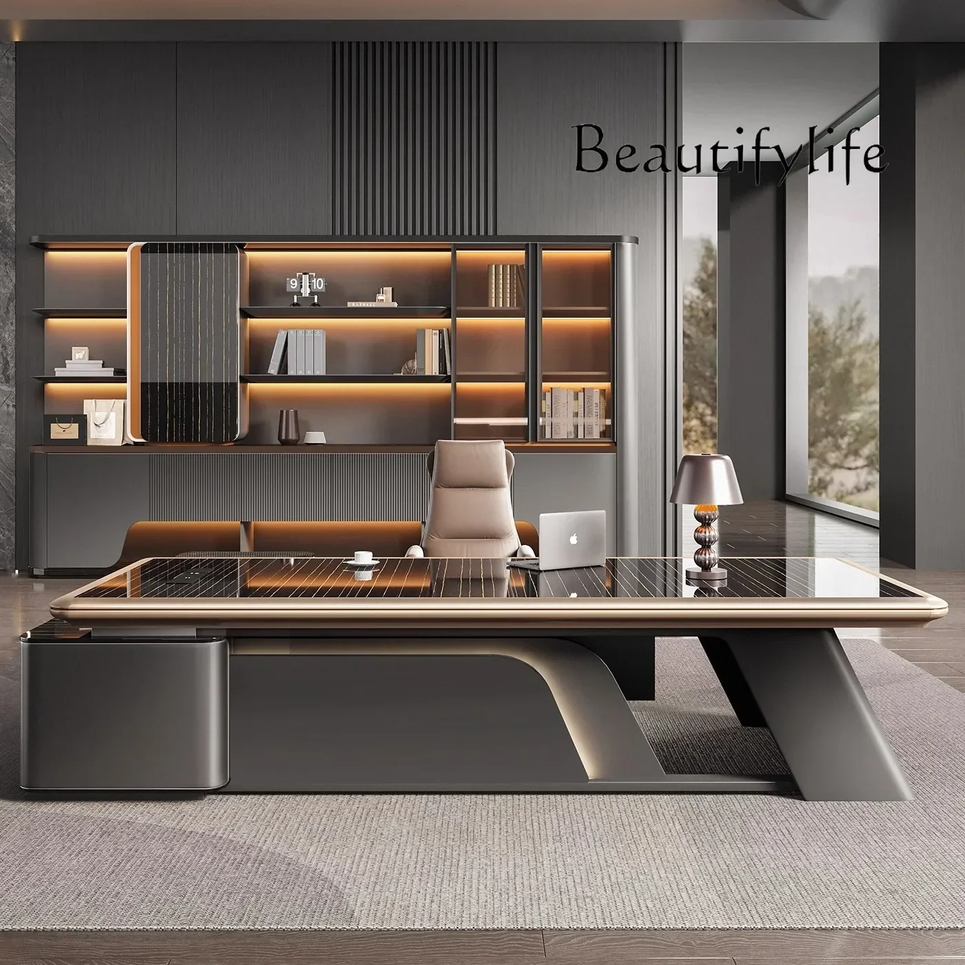 

Factory Promotion Manager's Office Desk President Desk Light Luxury New Office Desk And Chair Combination HIGH End