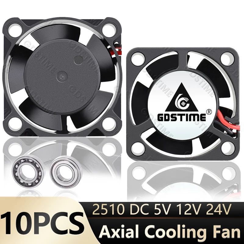 10PCS Gdstime 3D Printer Cooler 25mm Axial fan DC 5V 12V 24V 25x25x10mm Dual Ball Radiator 2.5cm Graphics Card mini cooling fan