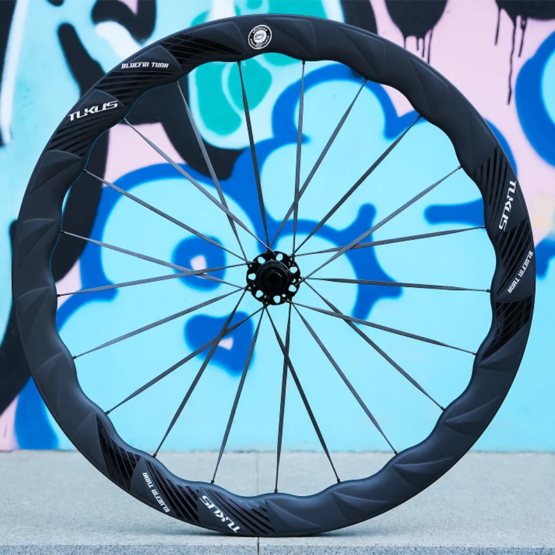 

TUKUS BLUEFIN EVO Carbon Wheelset Elegant Black Ratchet 36T Carbon Fiber Spoke Wheelset 700C Disc Brake Road Bike Wheelset