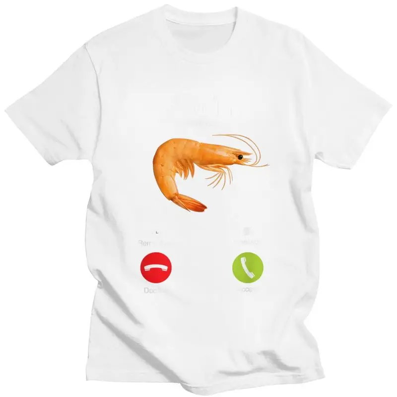 Shrim Calling Funny Shrimp Incoming Call Graphic T Shirt Men Women Pun Meme Y2K Streetwear Humor Weird Food Short Sleeve Tops