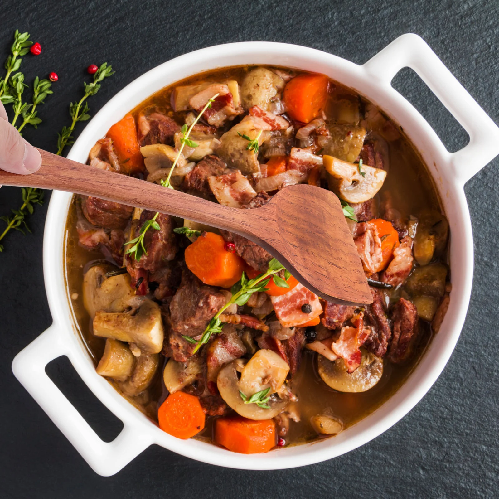 

2Pcs Heatresistant Wooden Spatulas Nonstick Long Handle Kitchen Utensil Safe for Cooking Baking Mixing Home